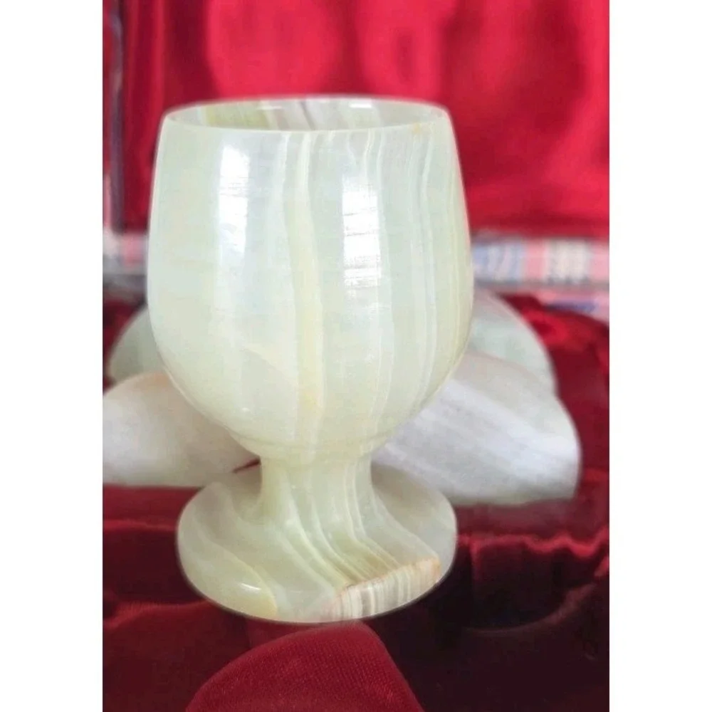 Onyx Hand Carved Egg Cups Set‎ Of 6 With Decorative Box